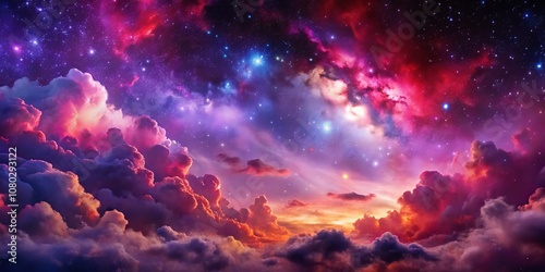 Vibrant Cosmic Clouds in Purple and Red Illuminated Against a Starry Backdrop in a Vast Universe for Captivating Space-Themed Art and Designs