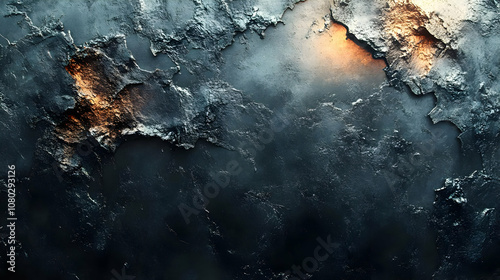 Dark Cracked Texture with Glowing Edges - Abstract Background