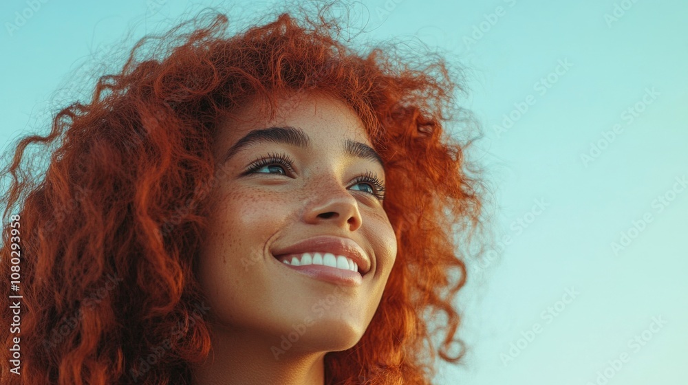 A close-up shot of a woman with bright red hair, focusing on her facial features A close-up shot of a woman with bright red hair, focusing on her facial features