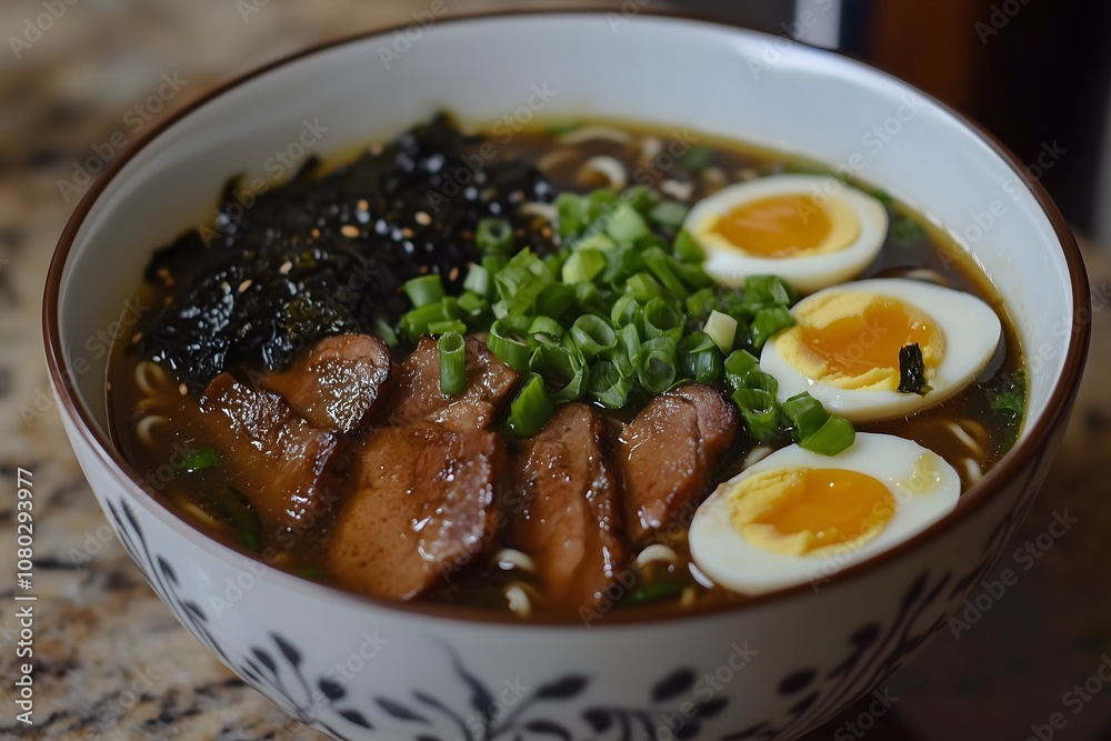 A close-up of a bowl of tasty ramen A close-up of a bowl of tasty ramen