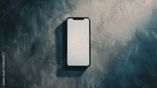 smartphone on textured surface, showcasing blank screen and sleek design. lighting creates dramatic effect, highlighting phone features