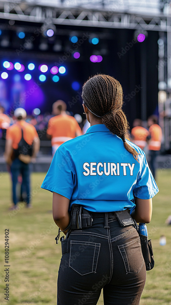 Fototapeta premium Security guard overseeing a concert, safeguarding attendees and upholding order