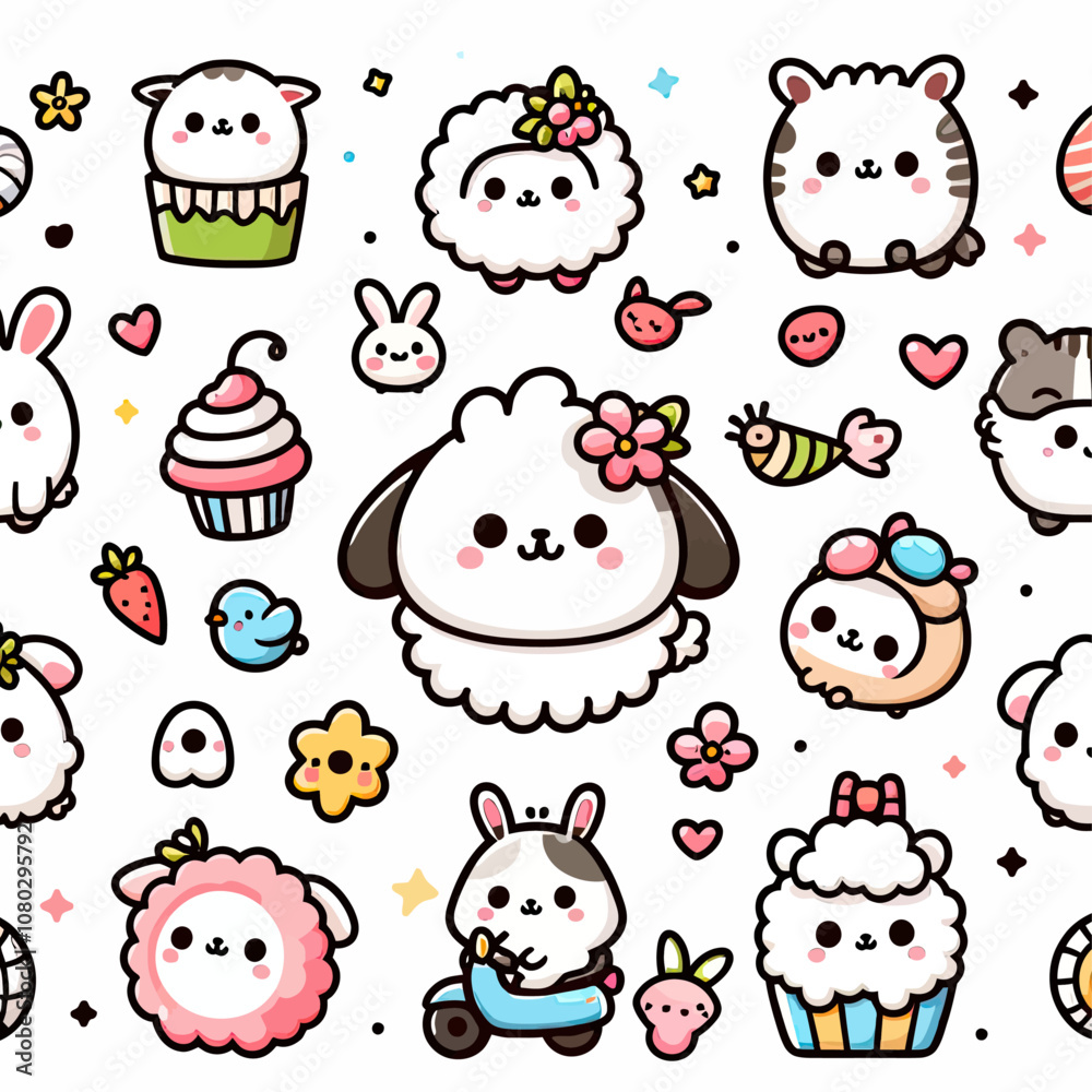 pattern with cats and birds pattern with cats and birds