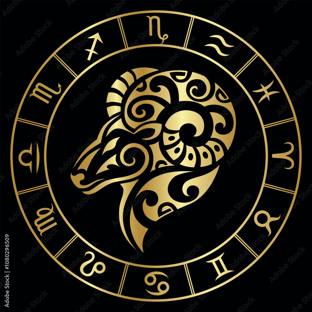 Zodiac sign Aries in maori tattoo style. Astrology emblem Zodiac sign Aries in maori tattoo style. Astrology emblem