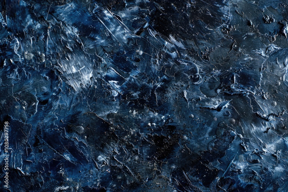 Close-up shot of a blue and black abstract painting Close-up shot of a blue and black abstract painting