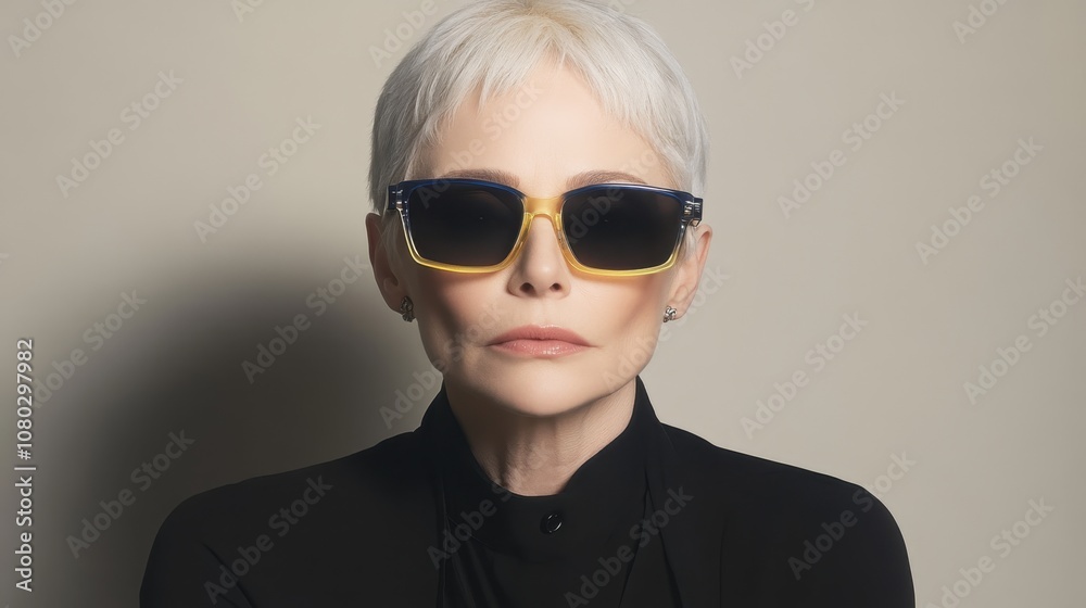 Stylish older woman in bold sunglasses	