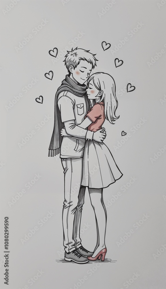 Passionate embrace. Couple embracing with love hearts for Valentine's Day celebration Passionate embrace. Couple embracing with love hearts for Valentine's Day celebration