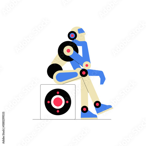 Robot Thinking On Cube In Flat Vector Illustration Symbolizing AI Contemplation, Future Of Artificial Intelligence, And Machine Learning, Isolated On White Background