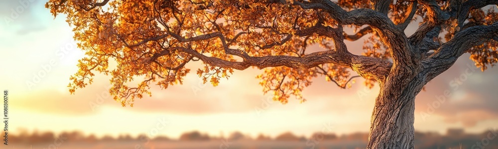 Autumn tree in a golden landscape during sunset, nature's serene beauty. Autumn tree in a golden landscape during sunset, nature's serene beauty.