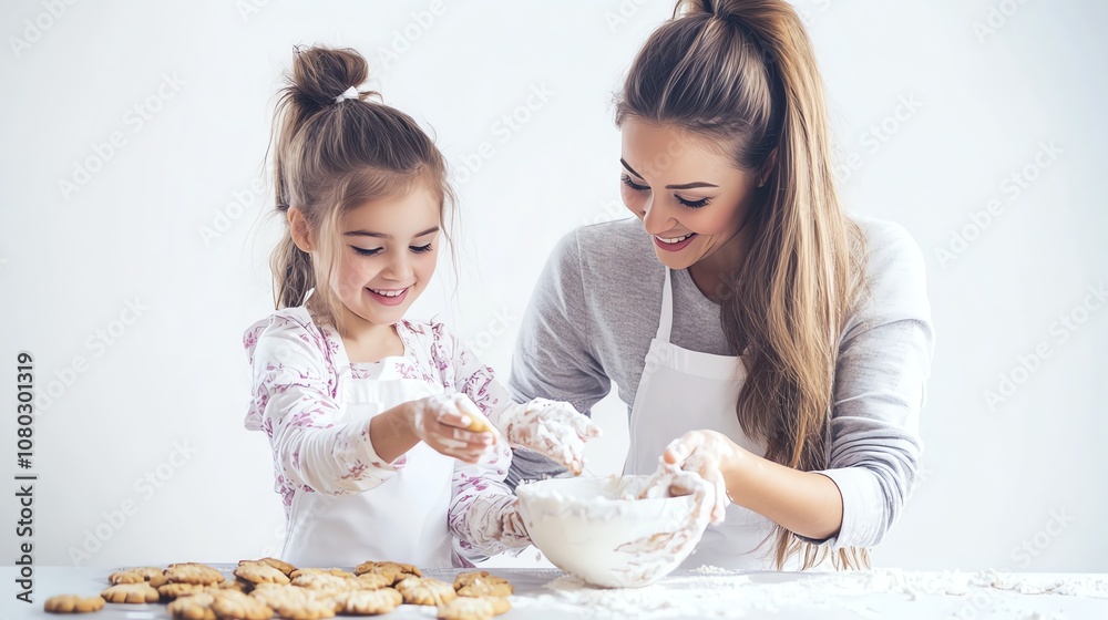 A mother and daughter are baking cookies together. A mother and daughter are baking cookies together.