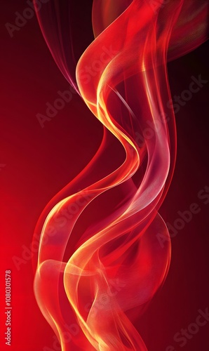 Abstract Red and Yellow Wavy Lines on Dark Background