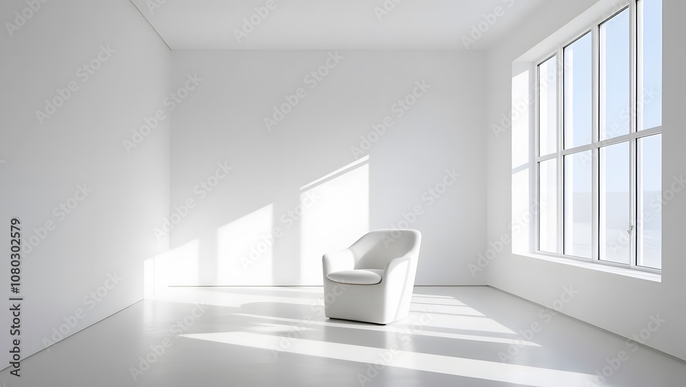 Fototapeta premium Minimalist design modern room interior photography bright environment wide angle serenity concept