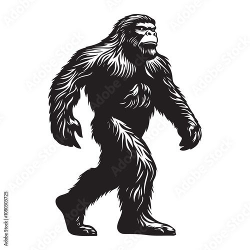 Bigfoot Silhouette Vector Illustration Isolated On White Background