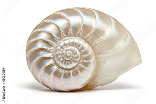 A detailed view of a shell against a plain white surface