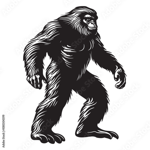 Bigfoot Silhouette Vector Illustration Isolated On White Background