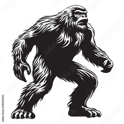 Bigfoot Silhouette Vector Illustration Isolated On White Background