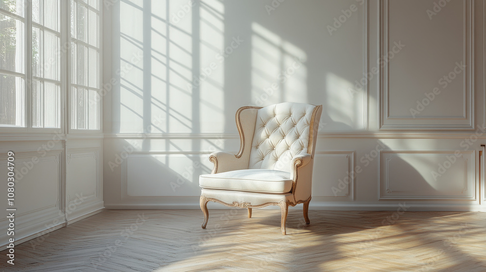White Chesterfield Sofa in Elegant Space with Plants White Chesterfield Sofa in Elegant Space with Plants