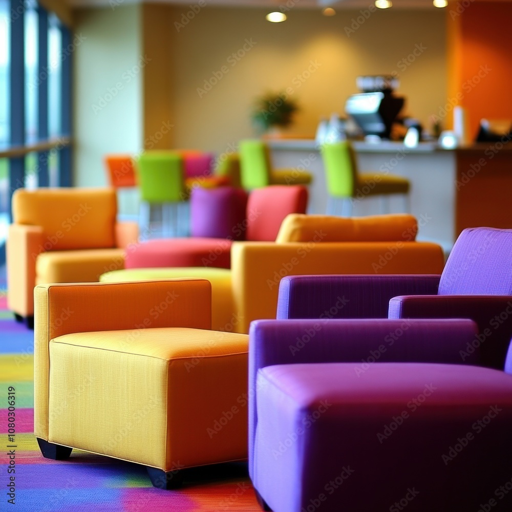 Fototapeta premium Vibrant Multicolored Waiting Area Oasis with Natural Light
