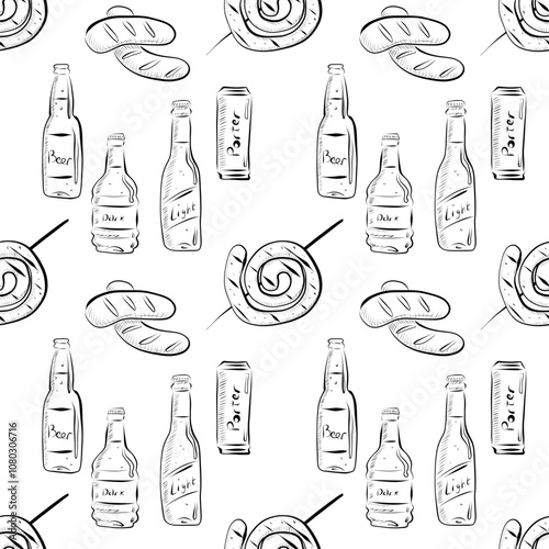 vector seamless pattern line art elements beer bar