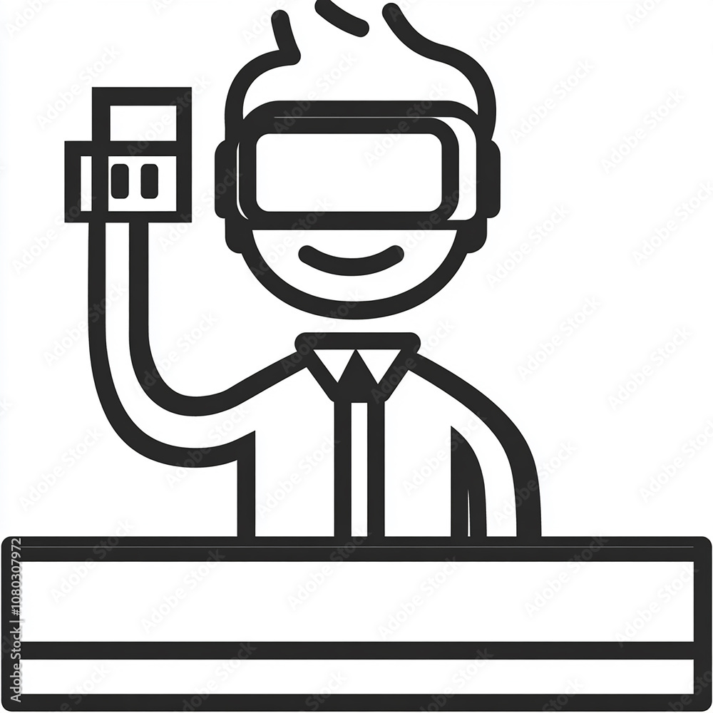 A man wearing a VR headset and holding a controller, smiling. A man wearing a VR headset and holding a controller, smiling.