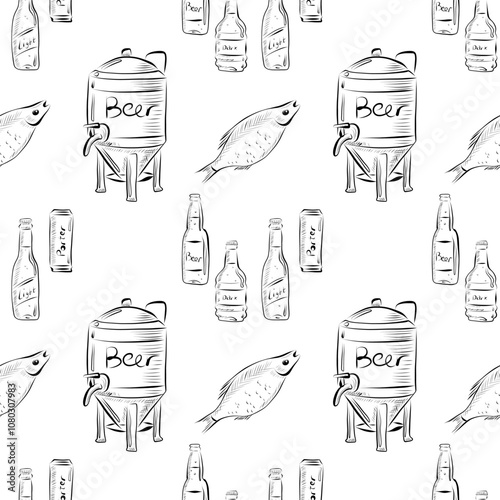 vector seamless pattern line art elements beer bar