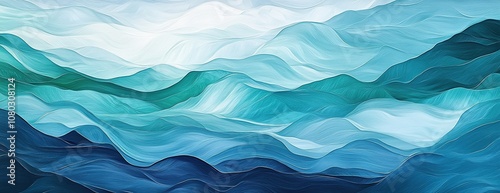 Abstract Waves in Blue and Green Paint Strokes. photo