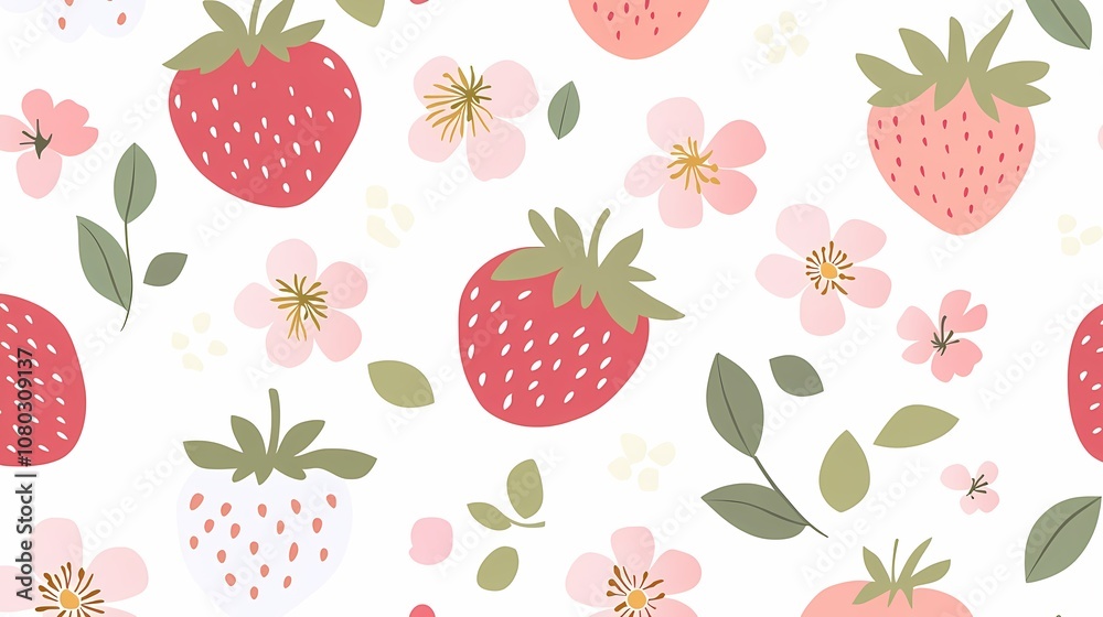 cute pink and white strawberry flowers illustration poster background cute pink and white strawberry flowers illustration poster background