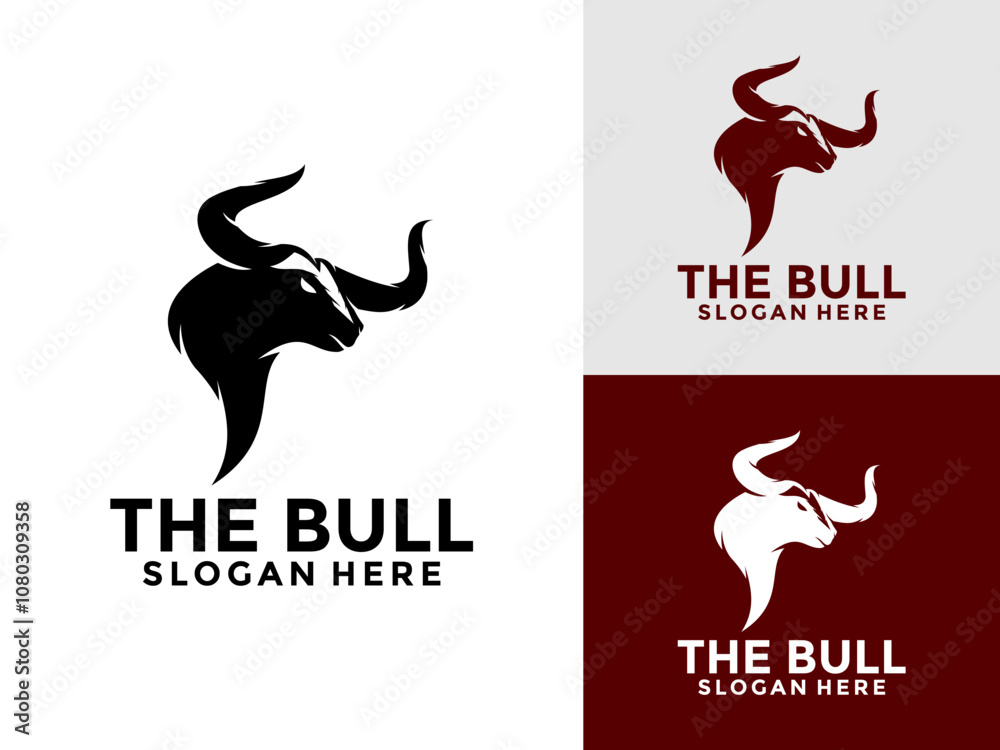 Obraz premium Bull Head Long Horn logo design vector template, buffalo cow ox bull head logo design inspiration
