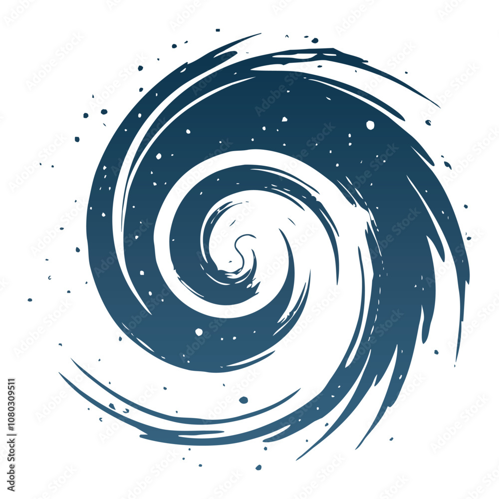 A blue galaxy-like vortex with dark hues and cold star points. The depth of space