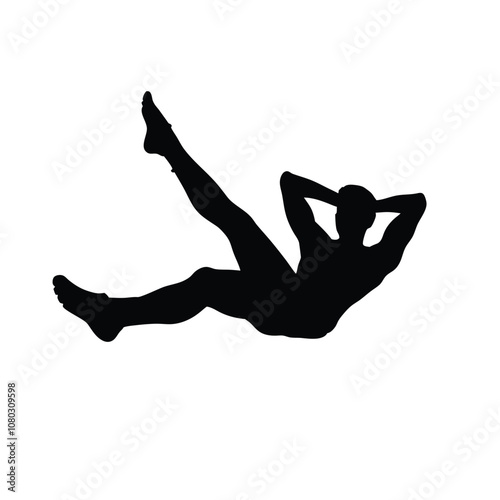 A man is falling down and holding a bottle. He is wearing black shorts and a black shirt