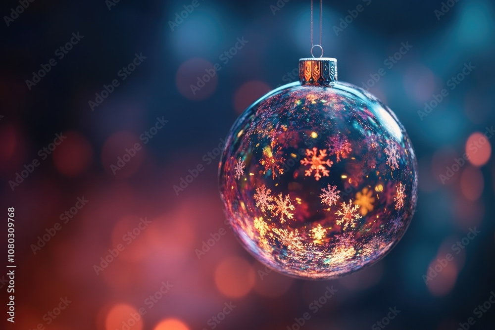 Obraz premium A Christmas decoration suspended by a thread, ideal for seasonal or holiday-related uses