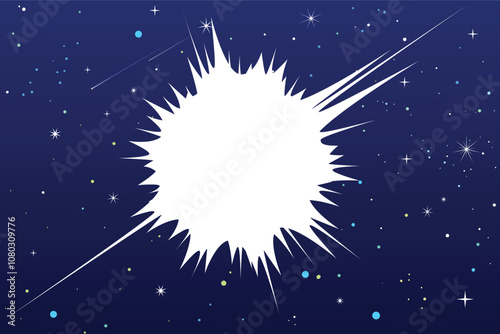 Nadnova flare. A bright flash of white light in the starry sky, symbolizing the explosion of a supernova and the birth of new stars