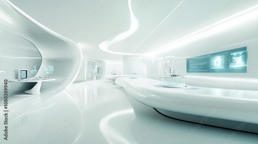 lab featuring advanced scientific equipment, including a glowing quantum computer and high-tech instruments, set against a pristine white background. lab featuring advanced scientific equipment, including a glowing quantum computer and high-tech instruments, set against a pristine white background.
