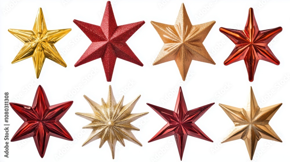 Collection set of different christmas tree stars isolated on white backgraund Collection set of different christmas tree stars isolated on white backgraund