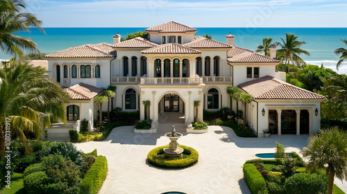 Wallpaper Mural Palm Beach Mediterranean villa with private beach cabana and tropical gardens, luxury Florida coastal estate Torontodigital.ca