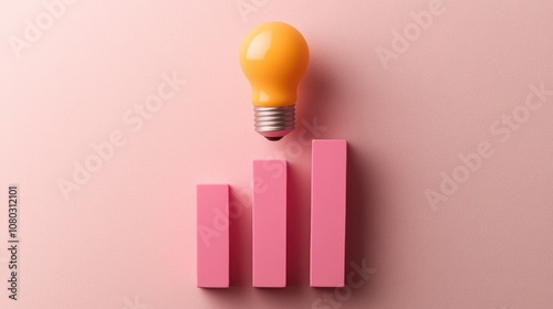 A light bulb above rising pink bars symbolizes growth and innovation.