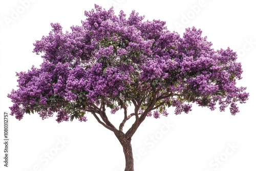 A beautiful tree with vibrant purple flowers on a white background, ideal for use in designs related to nature, beauty, or spring