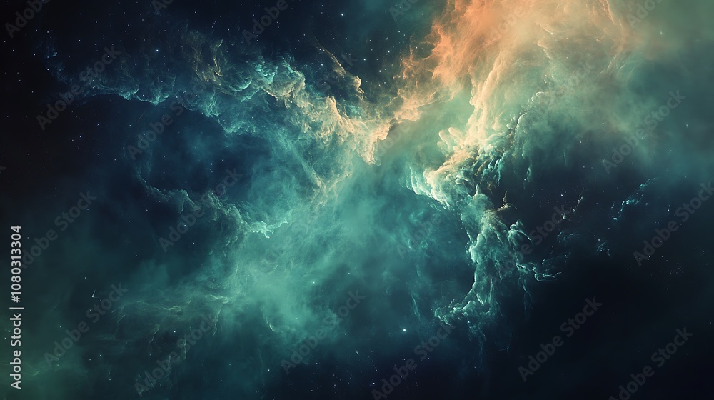 Fototapeta premium Teal and orange nebula in space.