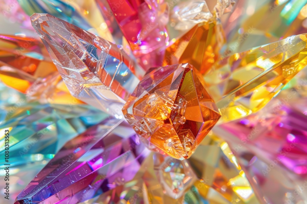 Close-up shot of a vibrant crystal cluster, great for abstract backgrounds or scientific illustrations Close-up shot of a vibrant crystal cluster, great for abstract backgrounds or scientific illustrations