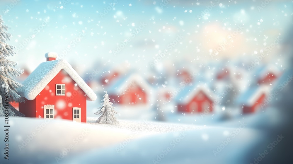 Charming winter scene featuring red houses nestled in snow, capturing the essence of a peaceful, snowy village. Charming winter scene featuring red houses nestled in snow, capturing the essence of a peaceful, snowy village.