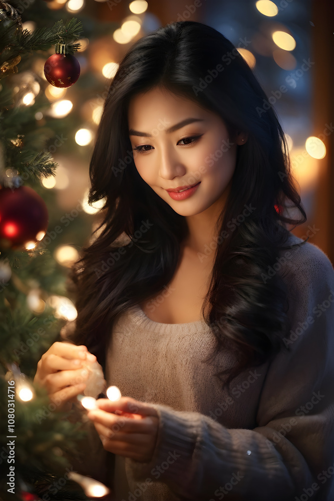 Young beautiful woman near elegant Christmas tree with gifts alone waiting for Christmas. Portrait of a beautiful girl New year's eve. Christmas interior in the background. Young and beautiful woman Young beautiful woman near elegant Christmas tree with gifts alone waiting for Christmas. Portrait of a beautiful girl New year's eve. Christmas interior in the background. Young and beautiful woman