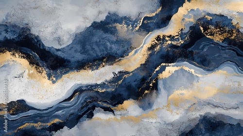 Gray blue gold marble fluid texture poster background