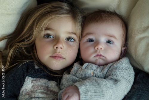 Two young children resting peacefully side by side