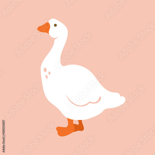 Goose, duck, swan standing. Isolated flat hand drawn illustration print on plain background