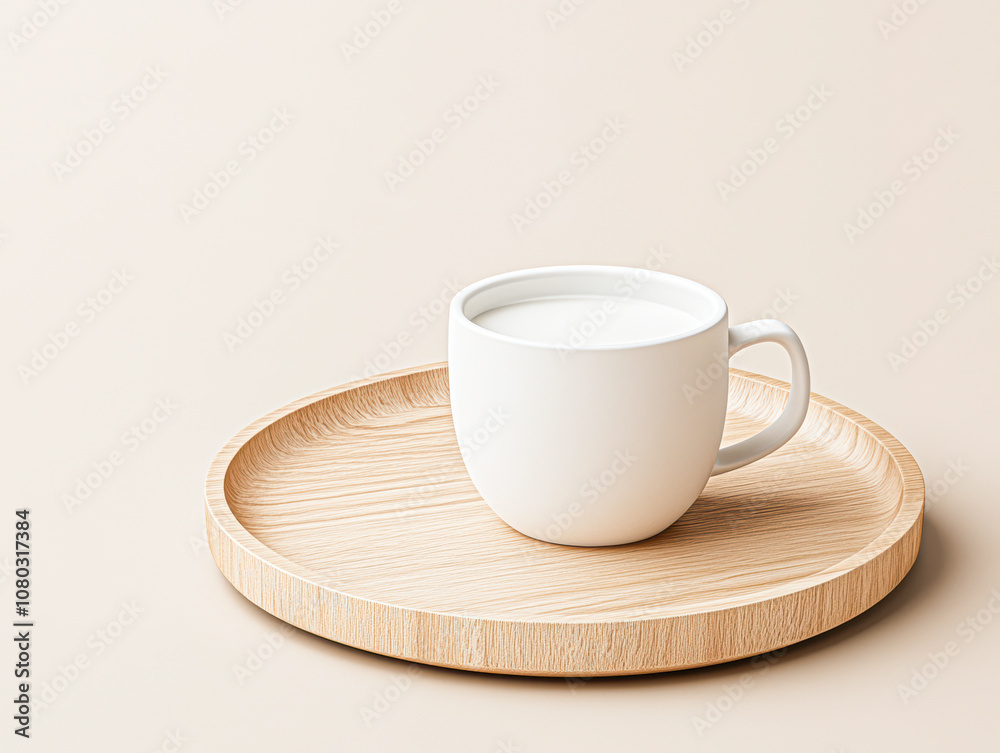 Enjoy a Creamy Beverage in a Minimalist White Cup on a Stylish Wooden Tray Enjoy a Creamy Beverage in a Minimalist White Cup on a Stylish Wooden Tray