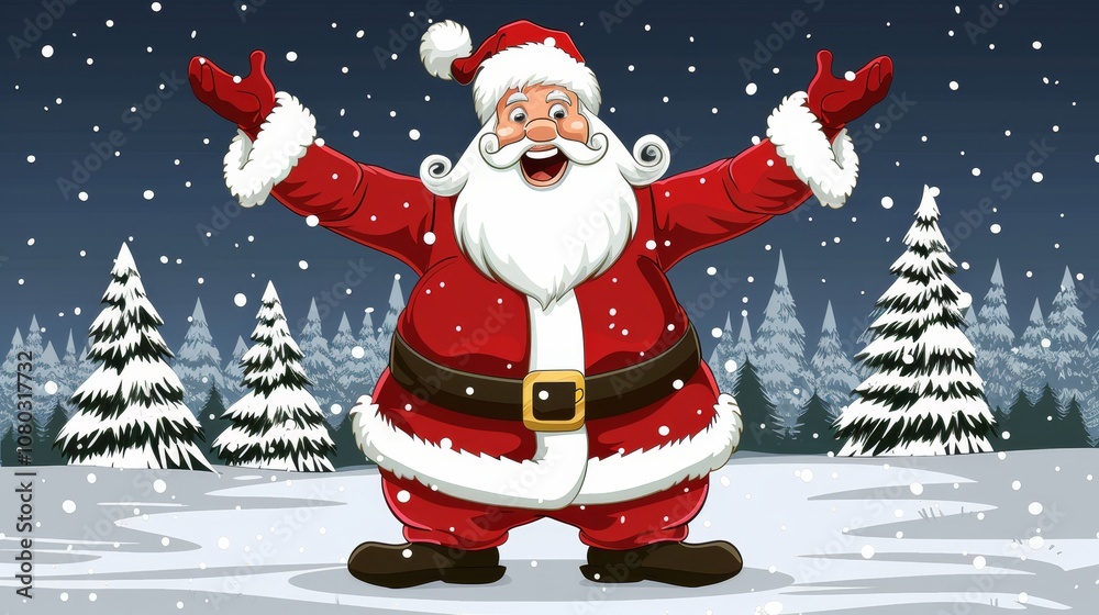 Jolly Santa Clause Spreading Christmas Cheer in Snowy Winter Wonderland, Perfect for Holiday Jolly Santa Clause Spreading Christmas Cheer in Snowy Winter Wonderland, Perfect for Holiday