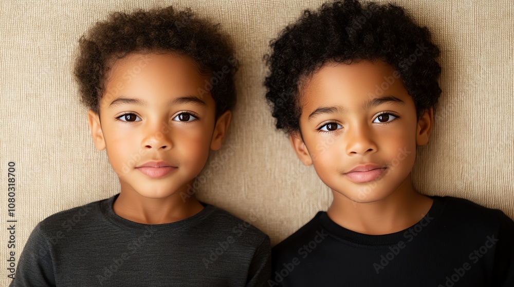 © Galib - Two young twin boys are looking at the camera.