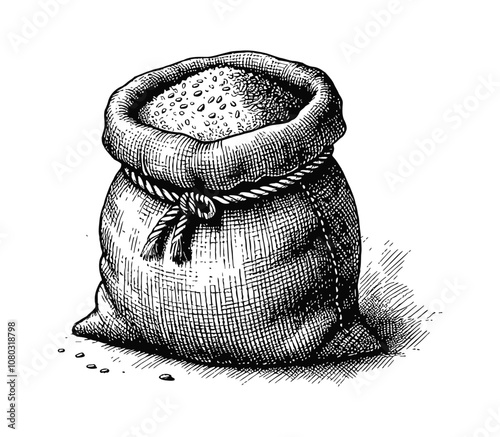 sack flour grain engraving black and white outline