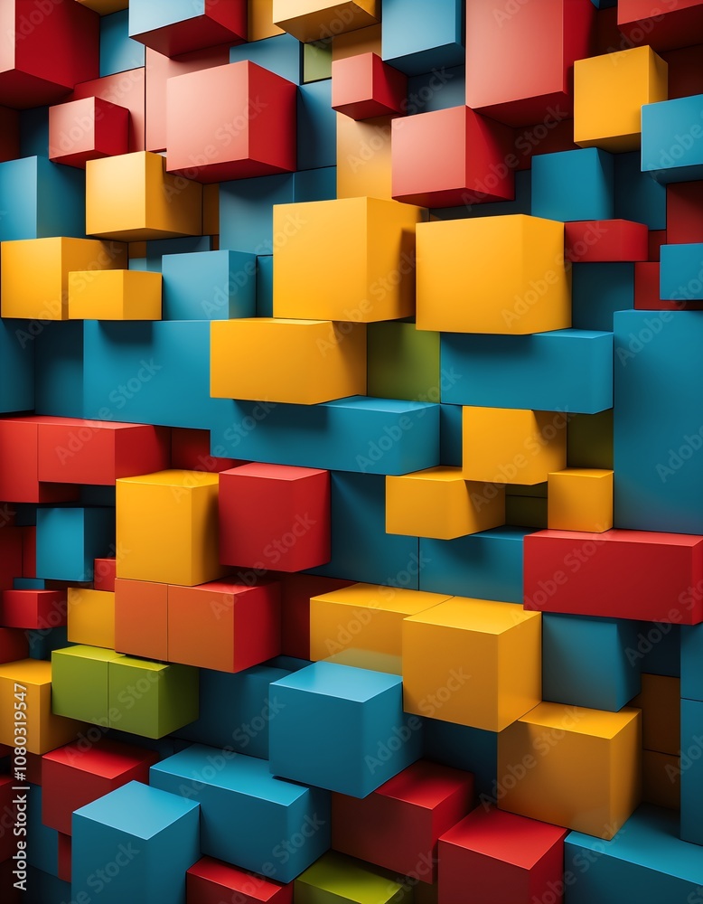 Abstract wall of layered, colorful cubes Abstract wall of layered, colorful cubes