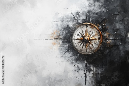 Artistic compass design with a vintage look on a textured background blending dark and light tones photo